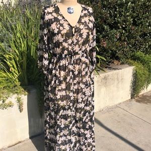 Forever 21 Plus Black Sheer Floral Maxi Dress 2X